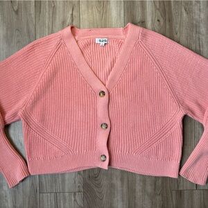 Women’s pink cropped cotton knit cardigan from 525 America size medium V-Neck